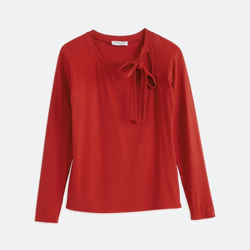 NWT Gilli Red Long Sleeve Blouse with Bow Detail. Size XL